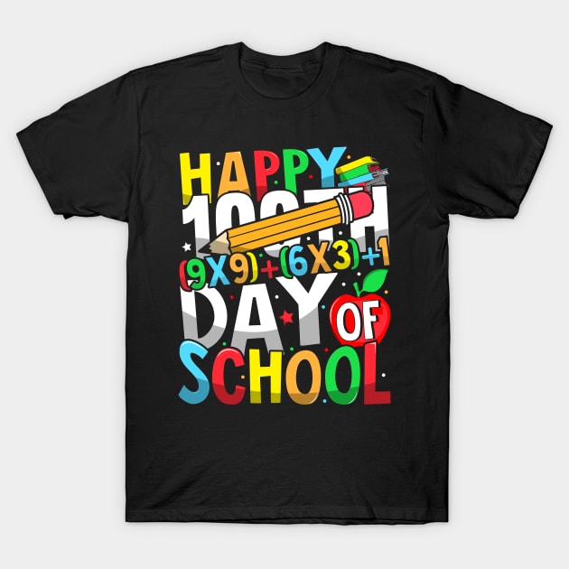 Happy 100th Day of School Math Formula For Teacher Kids T-Shirt by MetalHoneyDesigns